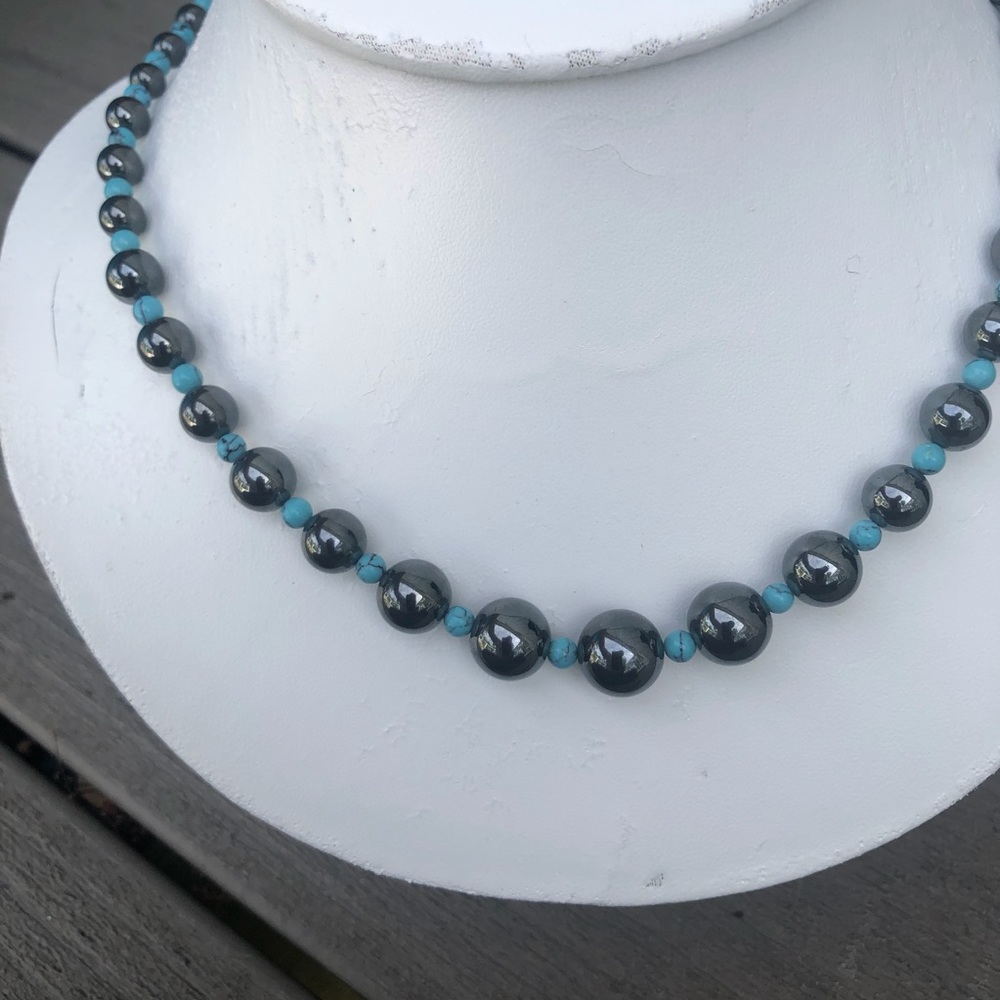 Hematite & Turquoise Necklace - Picture 9 of 11